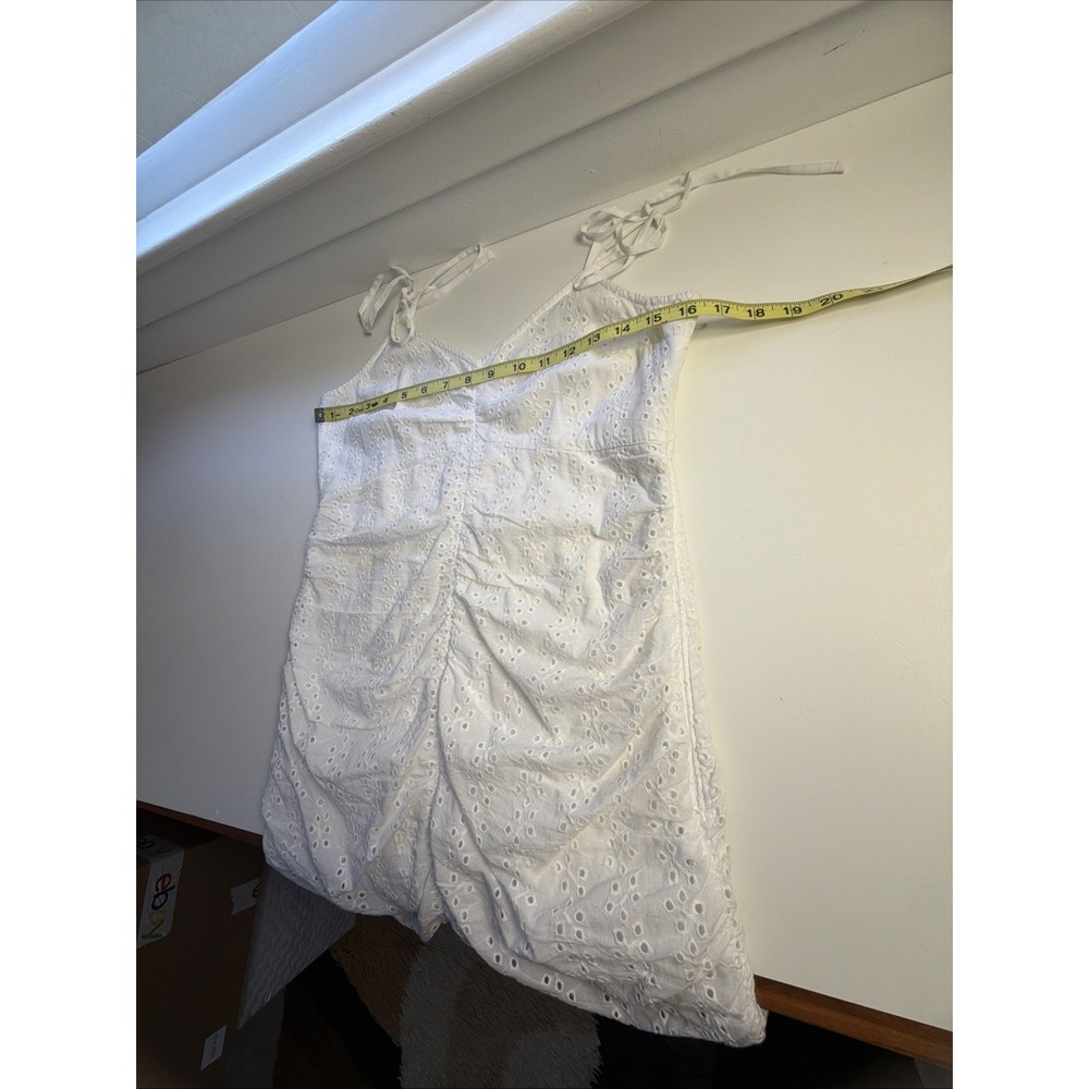 Hollister White Eyelet Mini Babydoll Rushed Ruffle Smocked Dress Sz M Cotton - Picture 5 of 6